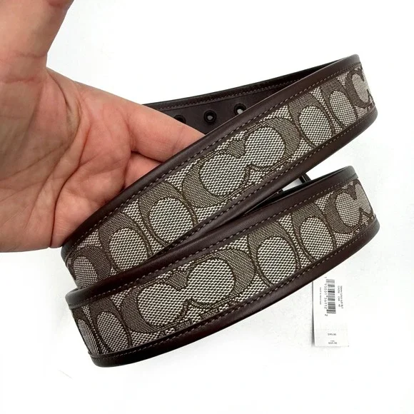 COACH 38 mm Sized SJD Belt Oak Brown Monogram Canvas Leather 42 Inch - Picture 7 of 8